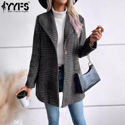 Women's Fashion Casual Solid Color Print Autumn Winter Long Sleeve POLO Neck Jackets & Coats