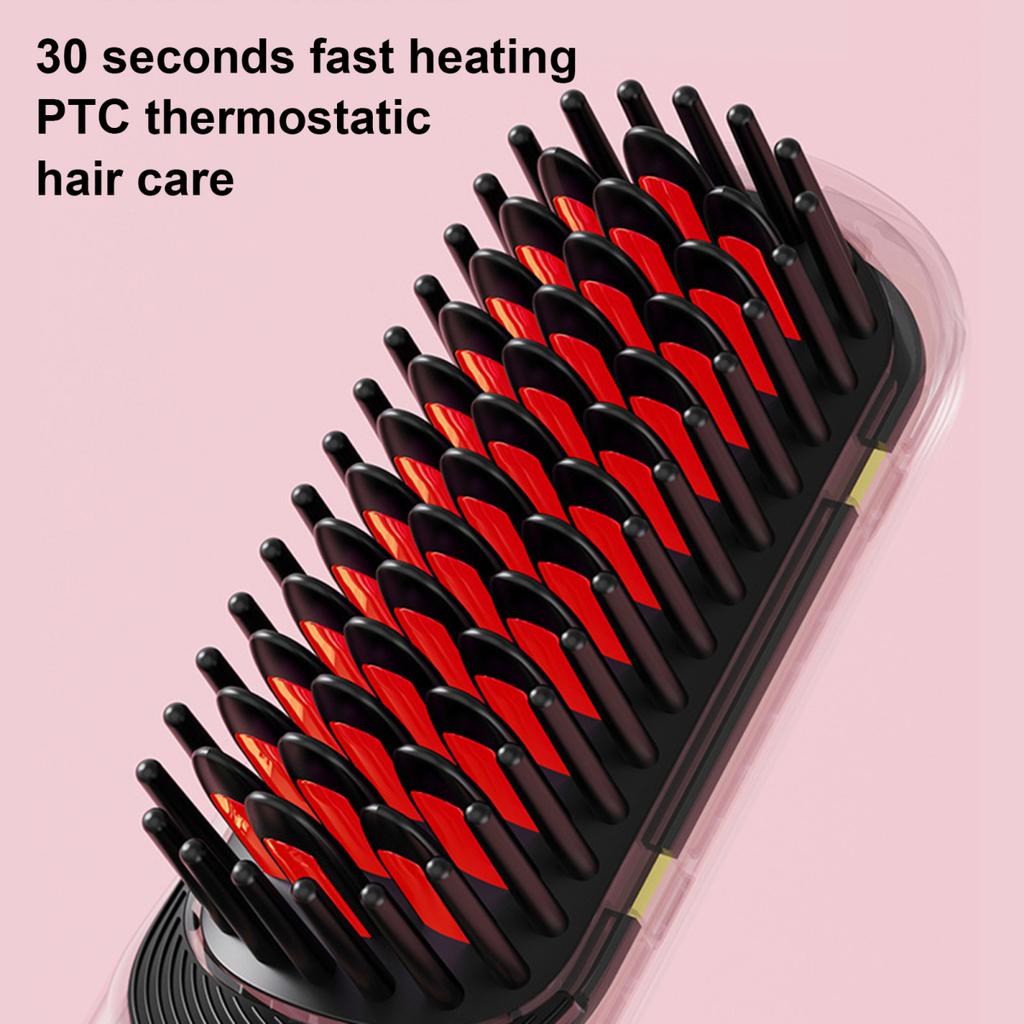 Cordless Hair Straightener Brush 3 Temp Adjustable Fast Heating Portable Travel Negative Ion Hot Brush Electric Curly Hair Styling Detangling Comb