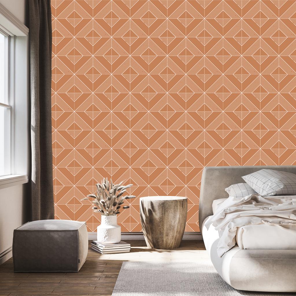 Geometric Orange and Peach Rhombus Wallpaper 50x1000
