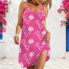 Women Plus Size Scoop Neck Sleeveless Floral Printed Loose Fit Curved Hem Cami Beach Dress