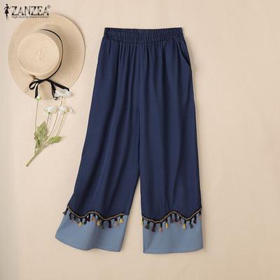 Women Casual Elastic Waist Loose Cropped Pants