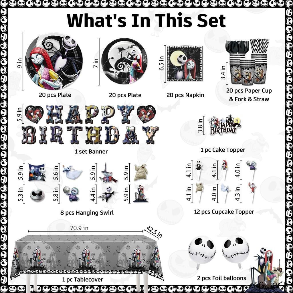 145pcs Movie Christmas Party Decorations Include Tableware Set Banner Hanging Balloon Tablecloth Cake Topper Cupcake Toppers, for Kids and Adults