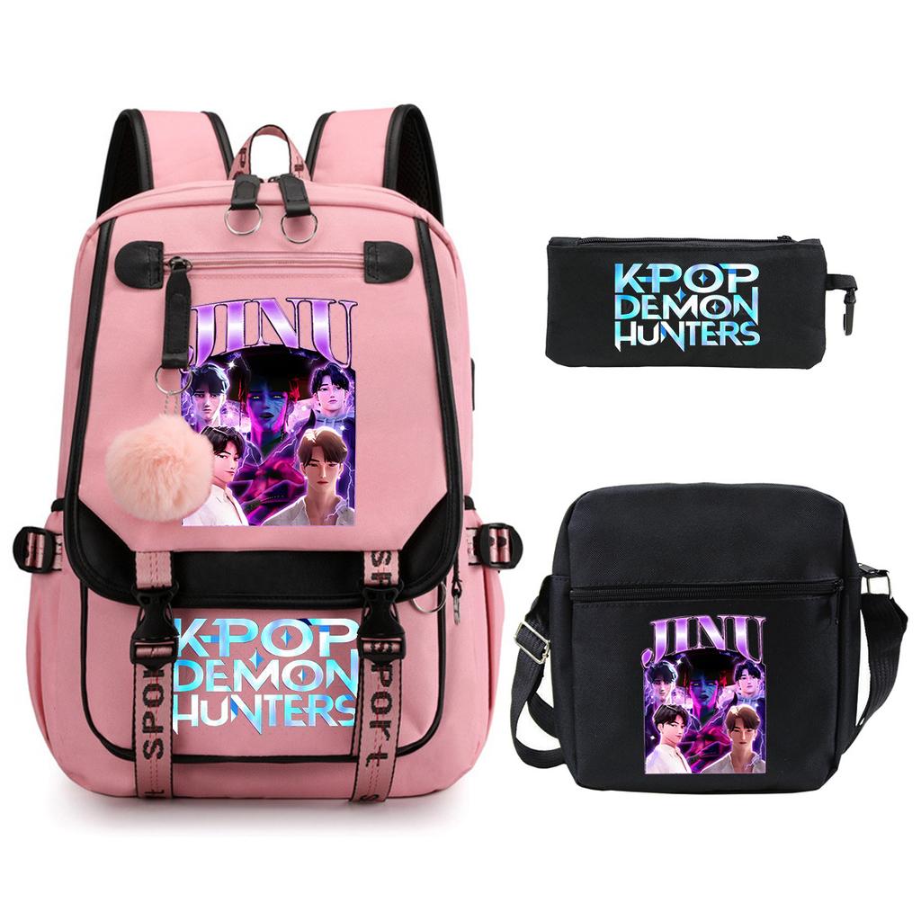 Demon Hunters Peripheral Printing Children's Fashion Backpack Cross-border Large Capacity Primary and Secondary School Student Leisure School Bag Set