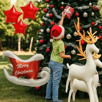 New Standing Christmas Balloon Matte Frosted Navidad Standing Balloon New Year Sled Elk Window Party Supplies