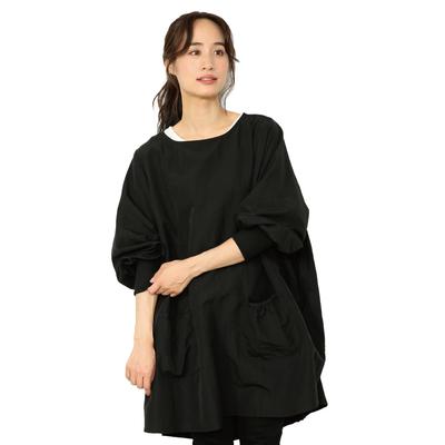[ON NISHIKI] Women's Apron, Water-Repellent Nylon Material, Stylish and Cute, Easy To Wear, Water-Repellent Apron, Ribbed Sleeves, with Pockets (Black