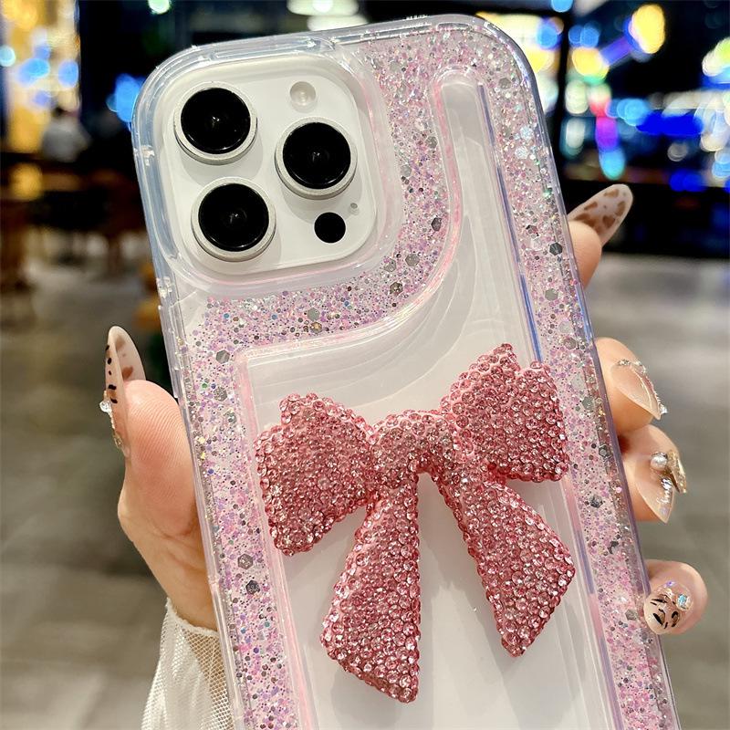 Glitzer Strass Große Schleife iPhone 16/15/14/13/12 Transparent Hülle.
