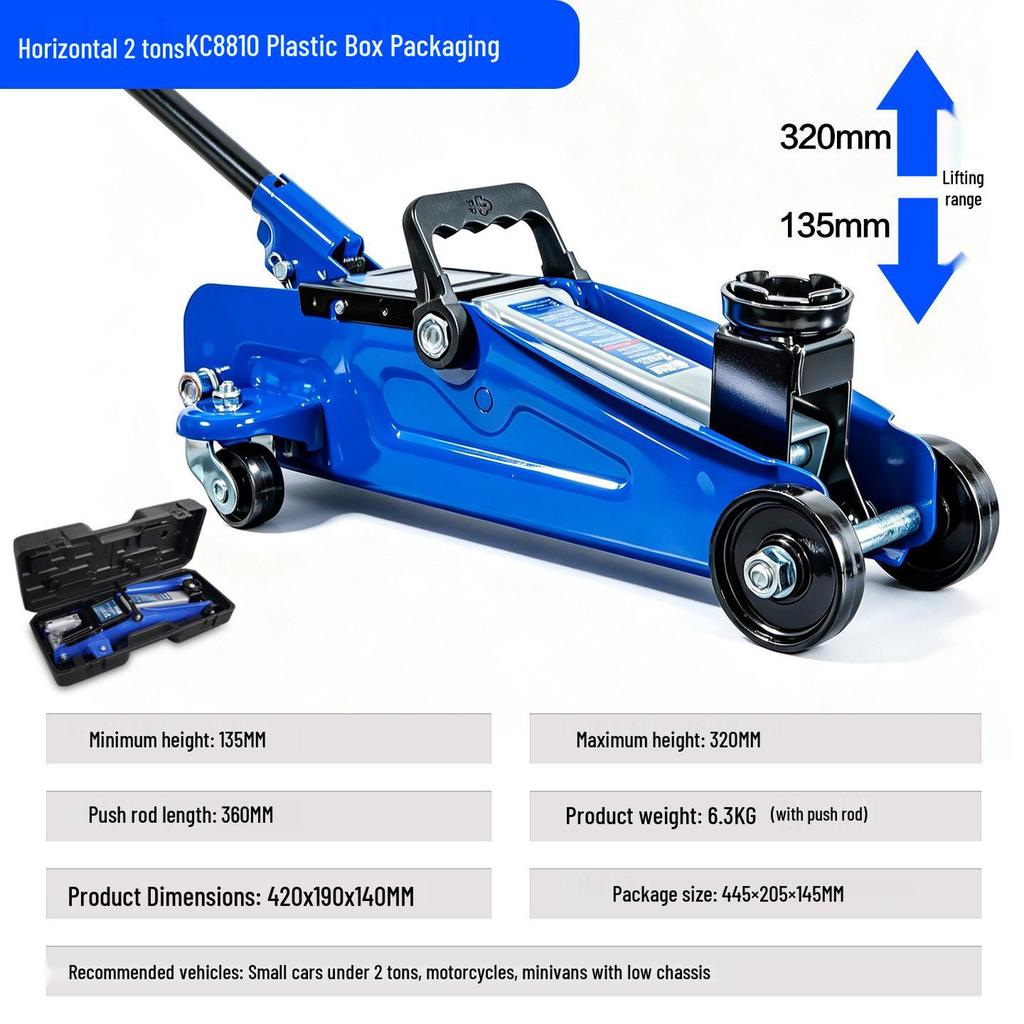 2-Ton Horizontal Hydraulic Car Jack for SUVs – 3T Tire Change Tool