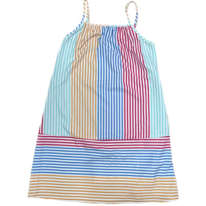 Women Striped Print Spaghetti Strap Mini Dress With Waist Tie Casual Summer Sundress