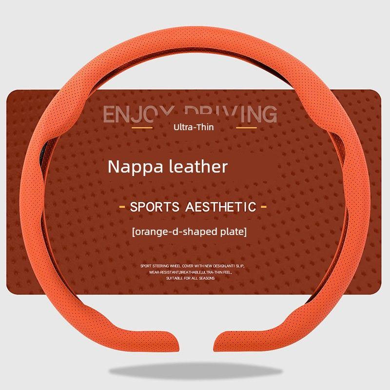 Car Steering Wheel Cover, Ultra-Thin, Breathable, Non-Slip, Sweat-Absorbent, New Style, Unisex, Suede Nappa Leather Handle Cover for Summer