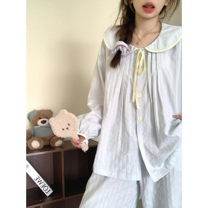 

Doll collar yellow edge autumn and winter new long-sleeved pajamas women s style Korean version loungewear spot M