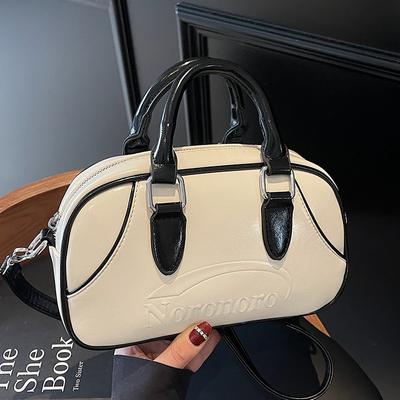 2025 New Korean Simple Contrasting Color Portable Boston Bag Casual Commuting Versatile Foreign Style Niche Messenger Women's Bag