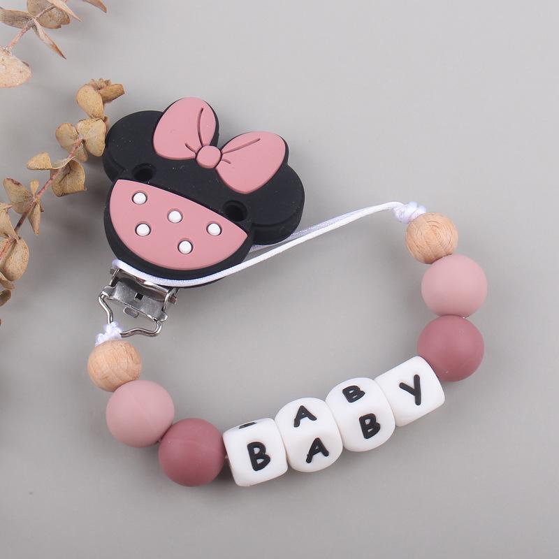 

Custom Personalized Name Pacifier Chain English Letters Silicone Clips Mouse Teether Holder Soother Baby Teething Toy Chew Gift