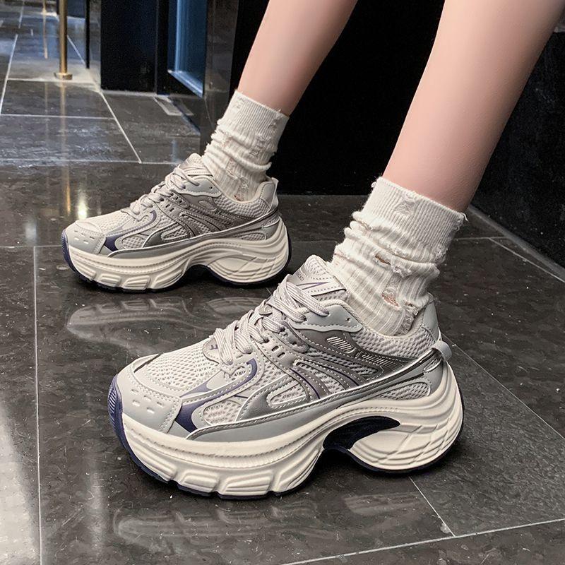 Platform-soled Paris Daddy shoes for women's 2025 spring new versatile small man height-increasing mesh breathable casual sports shoes