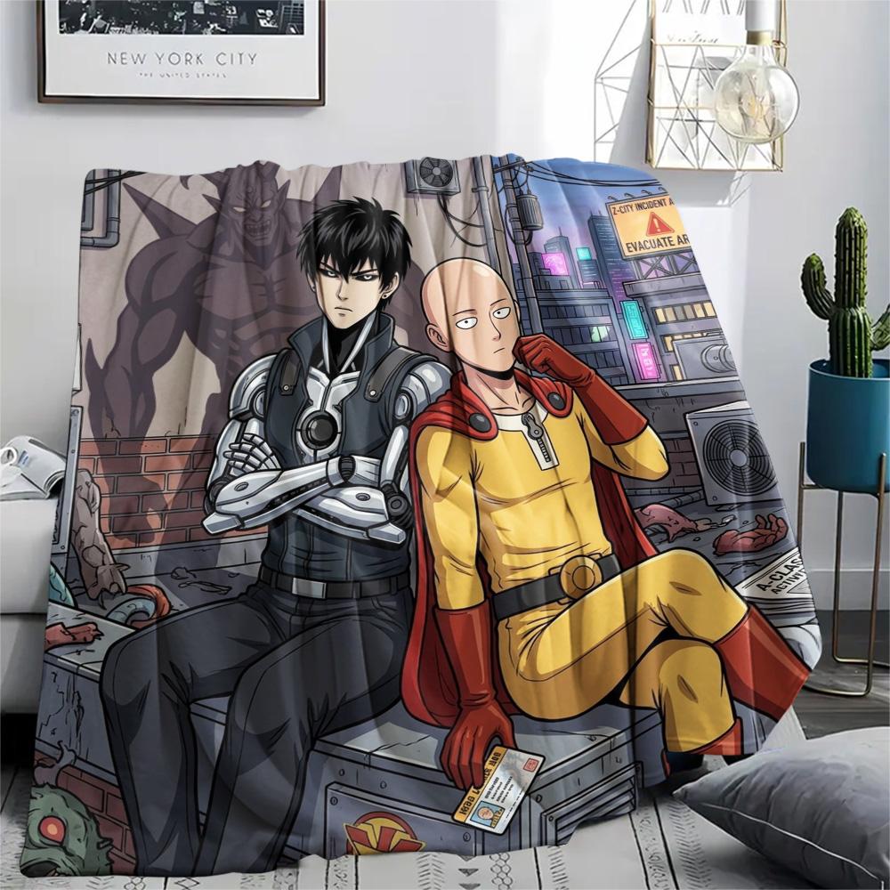 1PC Onepunch Man Patterned Flannel Blanket Suitable For All Seasons For Home Decor Warmth And Comfort Gifts Holiday Present