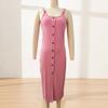 Women's Sleeveless Ribbed Knit Maxi Dress Summer Bodycon Button Down Long Tank Dress Sexy Slim Fit High Slit Office Work Dress