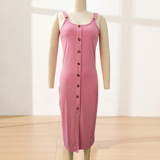 Women's Sleeveless Ribbed Knit Maxi Dress Summer Bodycon Button Down Long Tank Dress Sexy Slim Fit High Slit Office Work Dress
