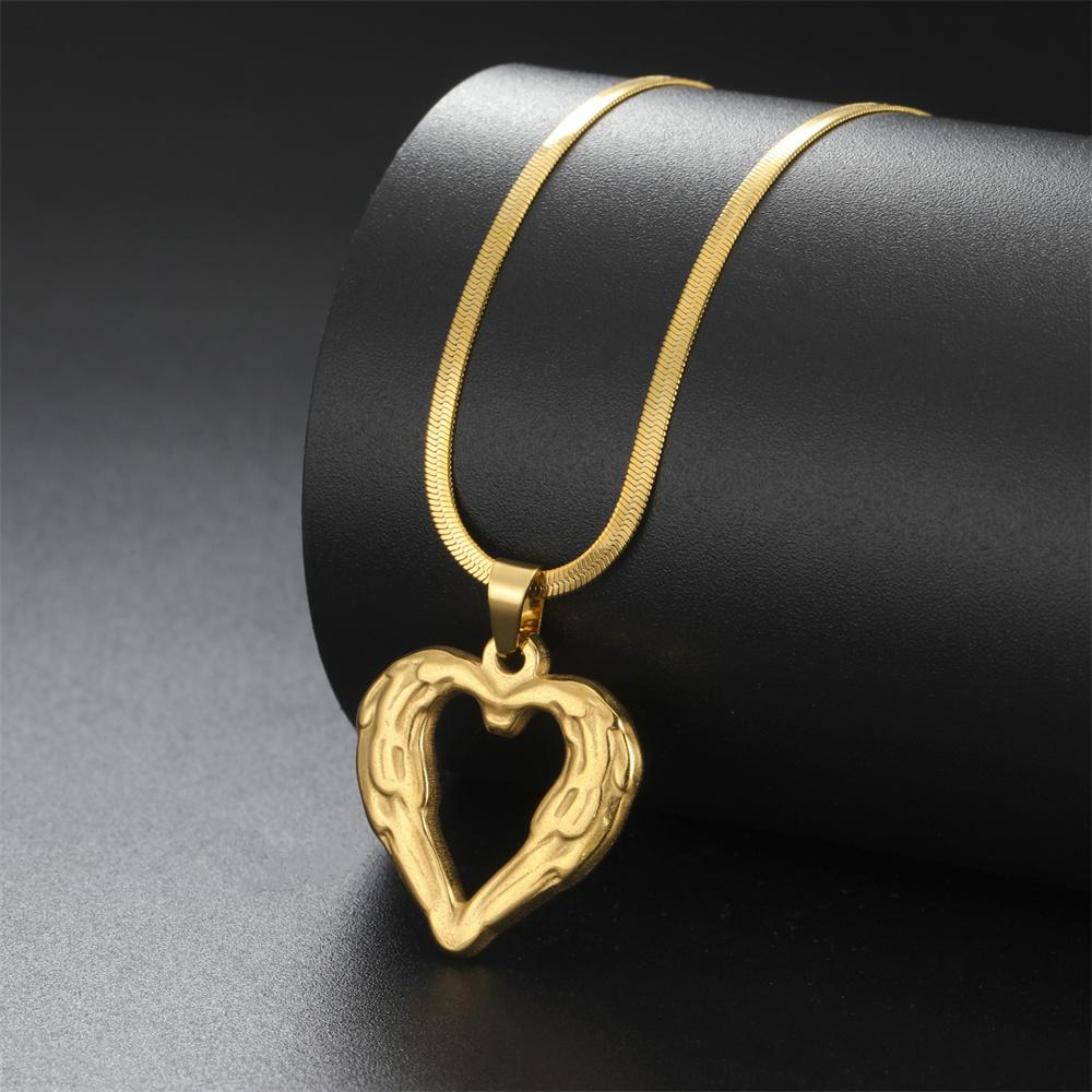 Vintage Heart Pendant Necklace for Women Stainless Steel Jewelry Gold Color Charm Rolo Chains Choker Snake Chain Couple Gift
