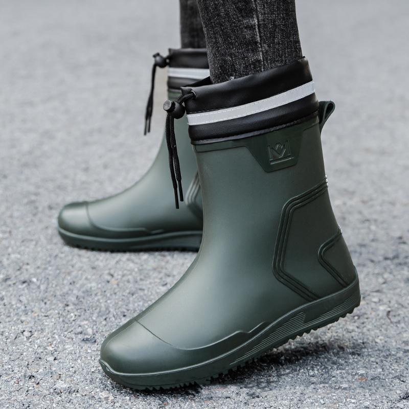 Fashion New Rain Boots Man Boots Fashion Ankle Boots Round Toe Plarform Boots Outdoor Non-slip Slip on PVC Rain Shoes Men Fishing Boots