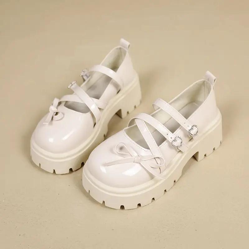 

Женская обувь на платформе с круглым носком в японском стиле Лолита Мэри Джейн Женские туфли-лодочки на среднем каблуке Милые Кавайные Натуральная Марка Y2k 39 40