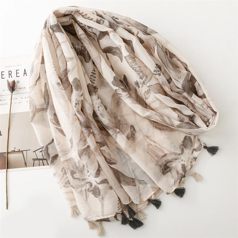 Luxury Cotton Linen Feeling Women Viscose Scarf Summer Beach Shawl Designer Tassel Pashmina Muslim Hijab Wrap Lady