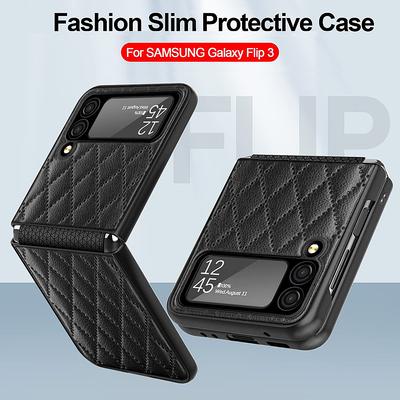 Luxury Pu Leather Lozenge Patterns Hinge Protector Cover For Samsung Galaxy Z Flip 4 Z Flip 3 All -Inclusive Case For Z Flip 3 4