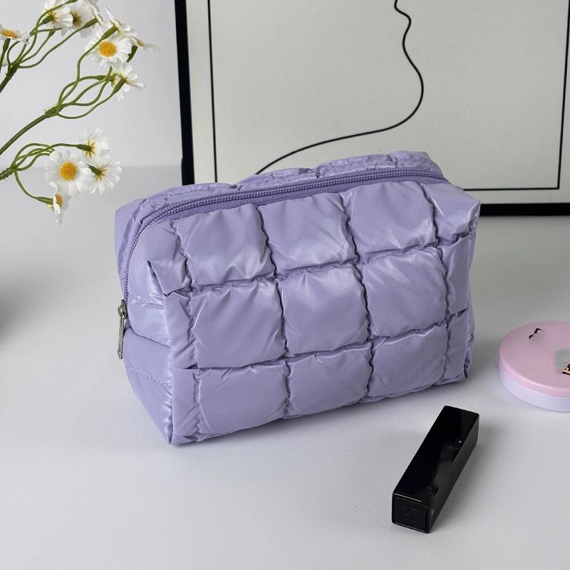 Lightweight Puffer Travel Makeup Bag with Quilted Design for Women