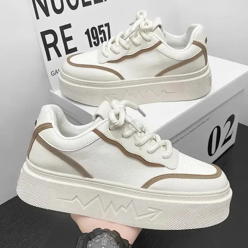 Fashion Men's Sneakers Fashion Skateboard Shoes Light Leather Casual Shoes for Men Lace Up Vulcanize Shoes Platform Shoe Tenis Masculino