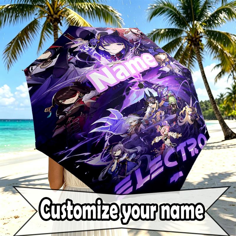Custom Name Personalized Genshin Impact Print Umbrella, Auto Open Close, 8‑Rib Sturdy Frame, Commute Camping Hiking Use, Birthday Gift