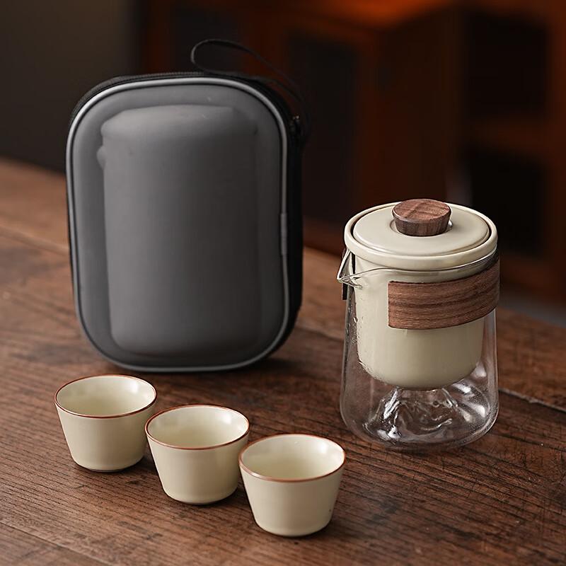 Ailan Huijia Portable Ru Kiln Travel Tea Set One Pot Three Cups
