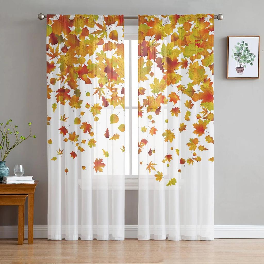Autumn Beauty Leaves Yellow Sunshine Window Curtains Living Room Tulle Curtains Kitchen Decor Kids Room Curtain Window Treatment