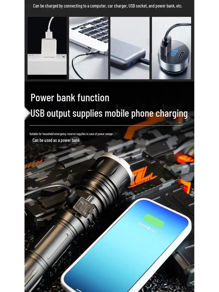 High-Power Long-Range LED Flashlight with Zoom & USB Charging for Night Fishing