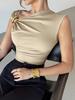Temperament eenvoudig mouwloos metalen ringontwerp effen kleur dun vest top dames