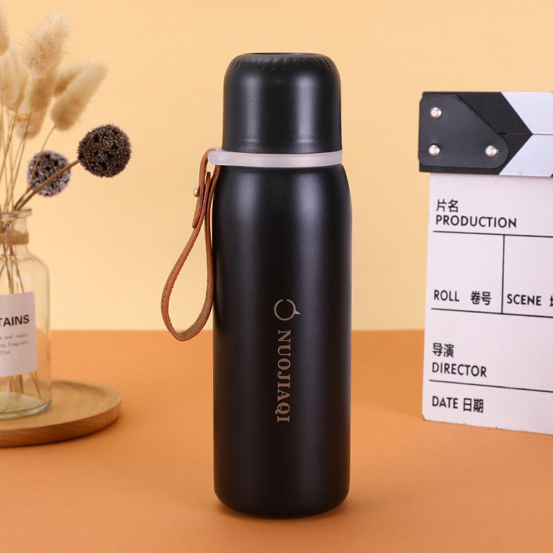 

316 stainless steel bullet thermos cup with one cover and dual-purpose sling sports kettle business vacuum gift cup 550ml чорний