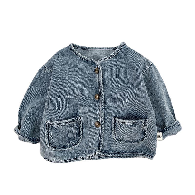 Boy's Fashionable Denim Jacket & Versatile Cuffed Pants Set