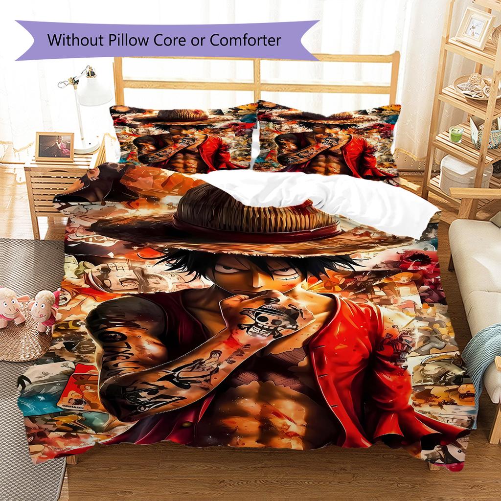 Pirate Anime Pattern Bedding Quilt Set Quilt Cover Pillowcase Home Decoration Gift (1 * duvet cover + 2 * pillowcase, without core)