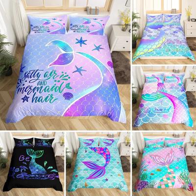 Dekbedovertrek Zeemeerminstaart KingQueen Size, Vissenstaart Zeester Schelp Oceaan Dier Thema Polyester Dekbedovertrek voor Kinderen Meisjes