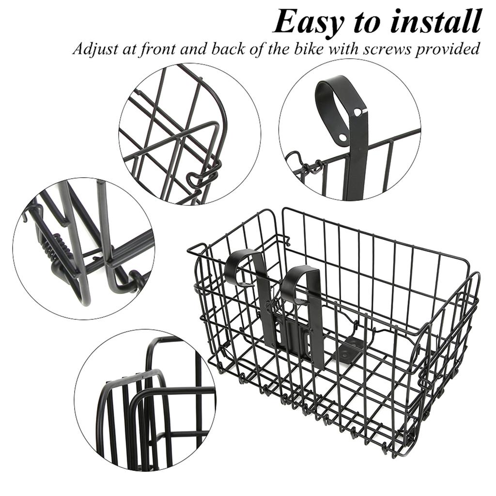 Strong Black Iron Mountain Bike Folding Front Basket Foldable Rear Hanging Wire Bag Bicycle AccessoryBlack Thicken