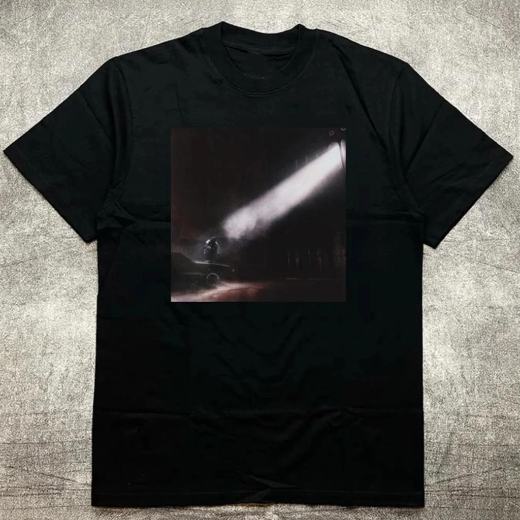 T-shirt Estiva 2025 Calda Nera Girocollo Maniche Corte Cotone 200g con Stampe Termoadesive a Tema Luce e Ombra Top