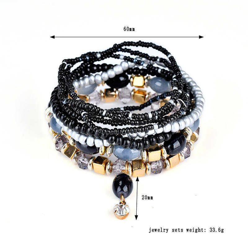 Retro Bohemian Style Colorful Handmade Beaded Jewelry Multi Layers Pendant Hypoallergenic Bracelets for Women Girl's