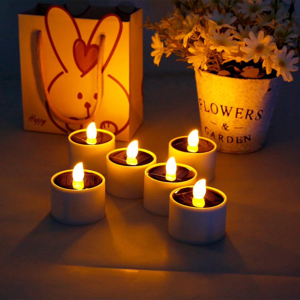 24/6pc Solar Candle Lamp LED Tea Lights Flameless Flickering Prop Lamp Hallow Festival Wedding Decor Day of the Dead Wish Light