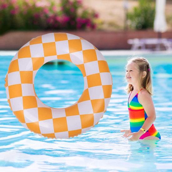 Kids Swimming Ring Thickened Inflatable Safe Swim Trainer PVC Chess Grid Kids Swimming Circle Outdoor Supplies