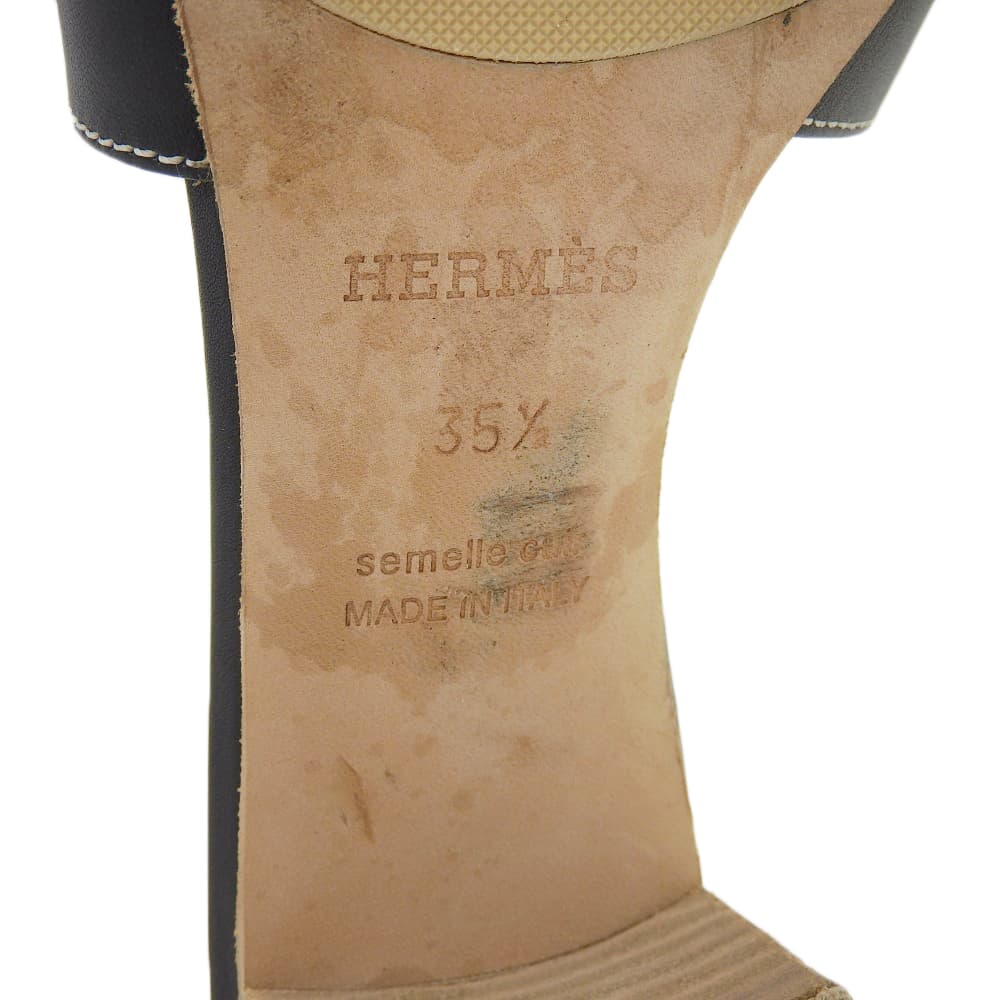 HERMES Oasis Sandals Women's Black Size 35 1/2 shoes black leatherUsed