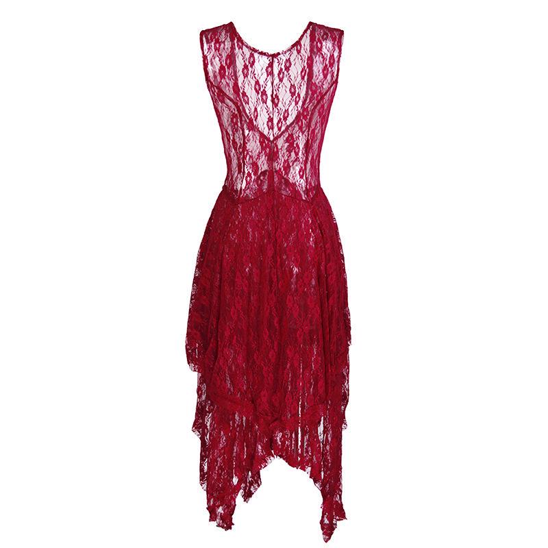 European Fashion Lace Irregular High-Low Skirt Dress