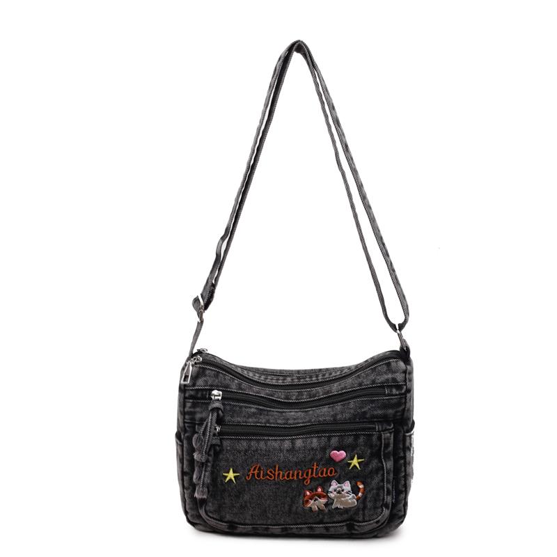 Damen Bestickte Denim Tasche Leichte Umhängetasche