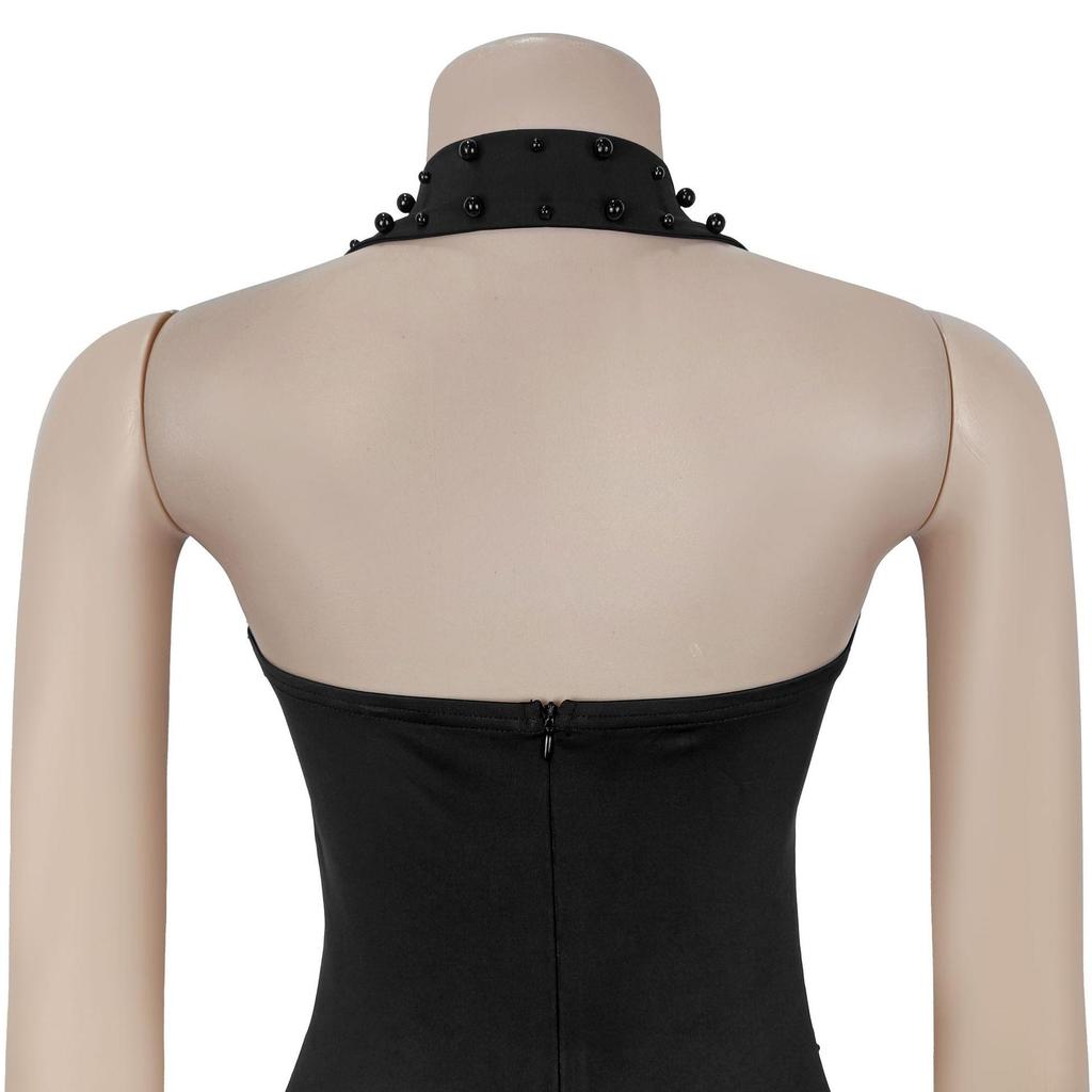C7480 Fashion Women's Halter Rhinestone Beaded Bodycon Dress - Europe & America Style