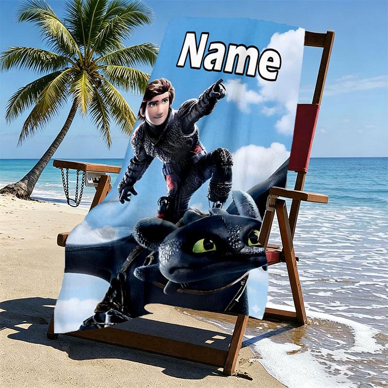 Custom Name Personalized How to Train Your Dragon Print Beach Towel, for Trip Camping Beach Party Home Decor, Birthday Gift for Family & Friends