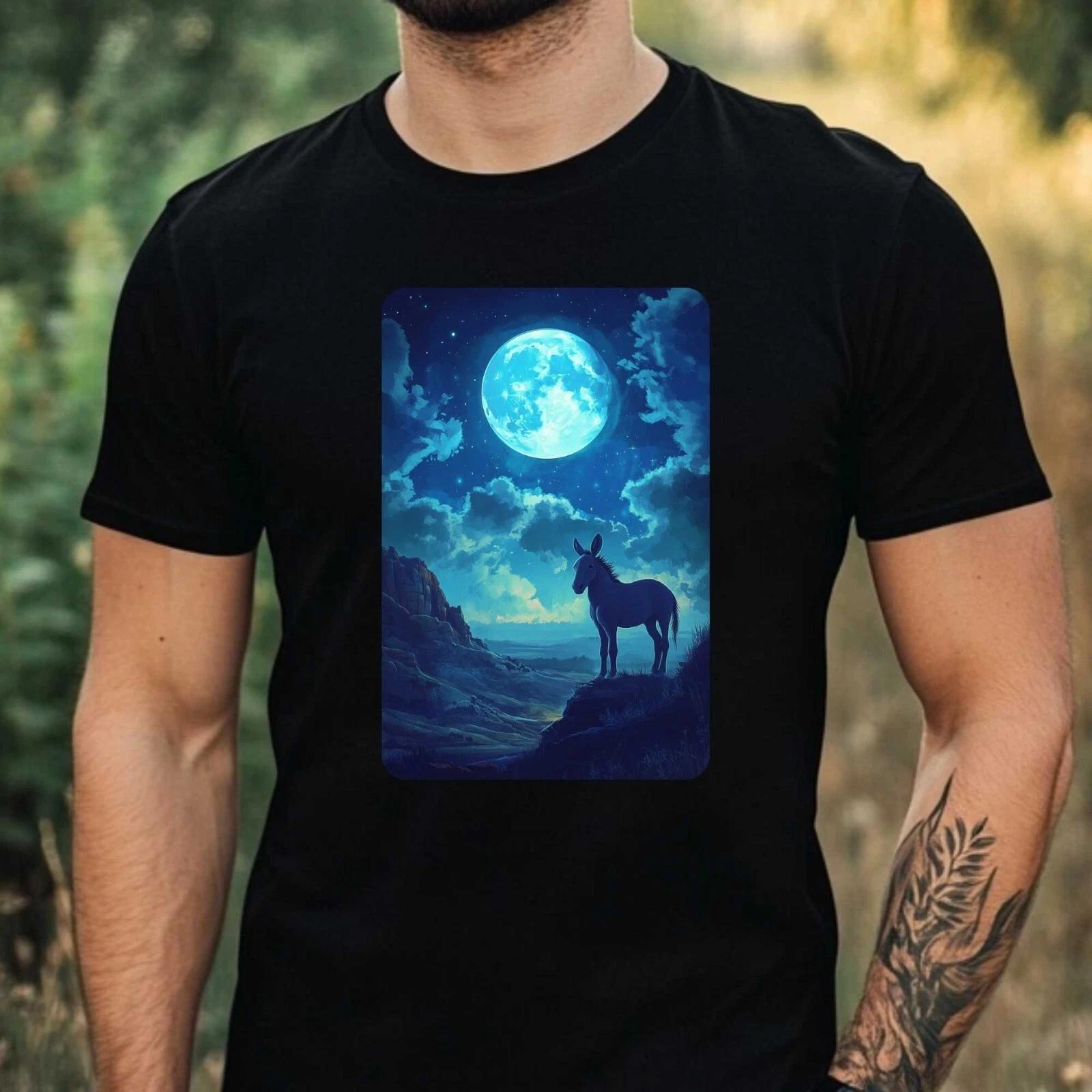 T-Shirt Herren Esel an Vollmond Motiv Baumwolle Größe XS bis 5XL XXXL