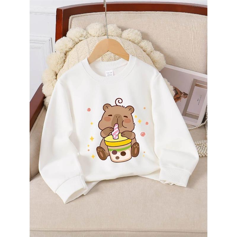 European sizes Crewneck Sweatshirt for Kids Featuring an Adorable Bear with an Ice Cream Cup. Perfect for Sports And Casual Outings 110 белый