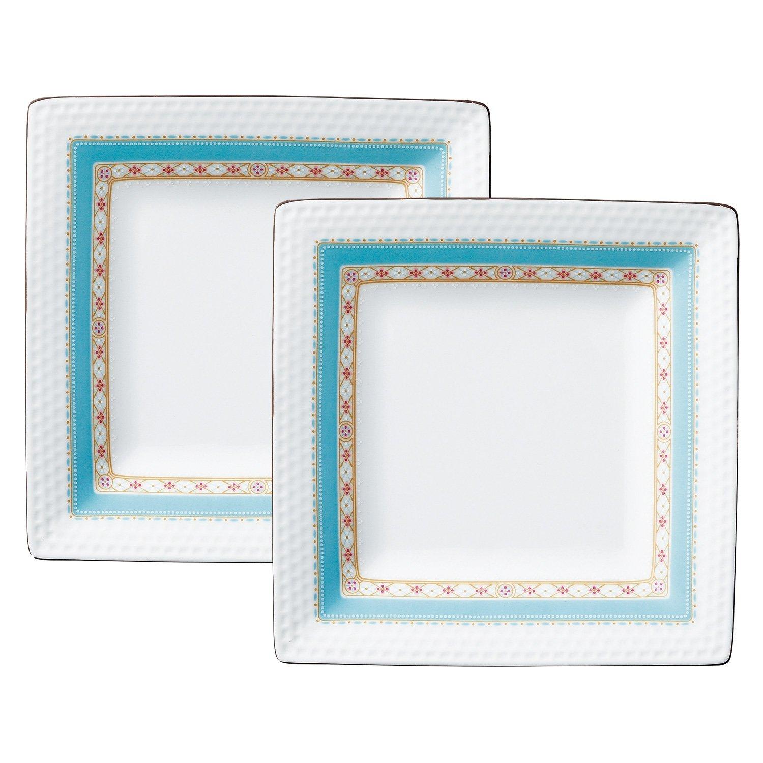 

Noritake Square Plates (Pair) 19cm Humming Blue, Microwave Safe, Fine Porcelain, P5340A/1645
