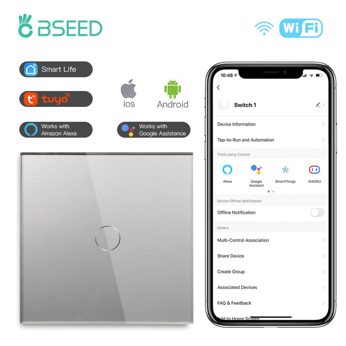 

BSEED Wifi Smart Touch Switches 1/2/3Way For Stairs Plus Normal EU Wall Sockets Tuya Smart Life Alice App Control Gray Series EU standard
